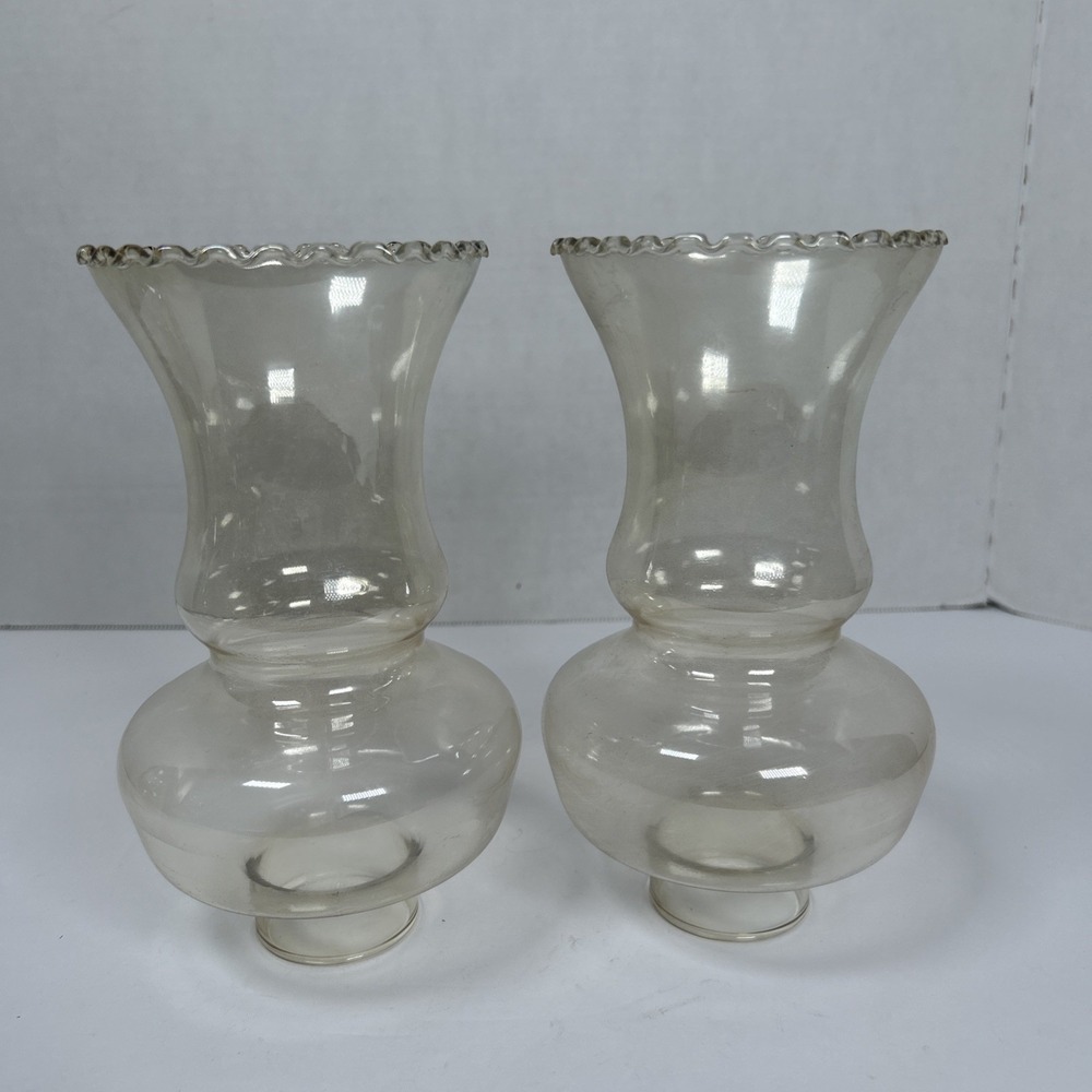 Vintage Iridescent Gold Amber Glass Hurricane Lamp Shade Chimney  7.5" Set Of‎ 2